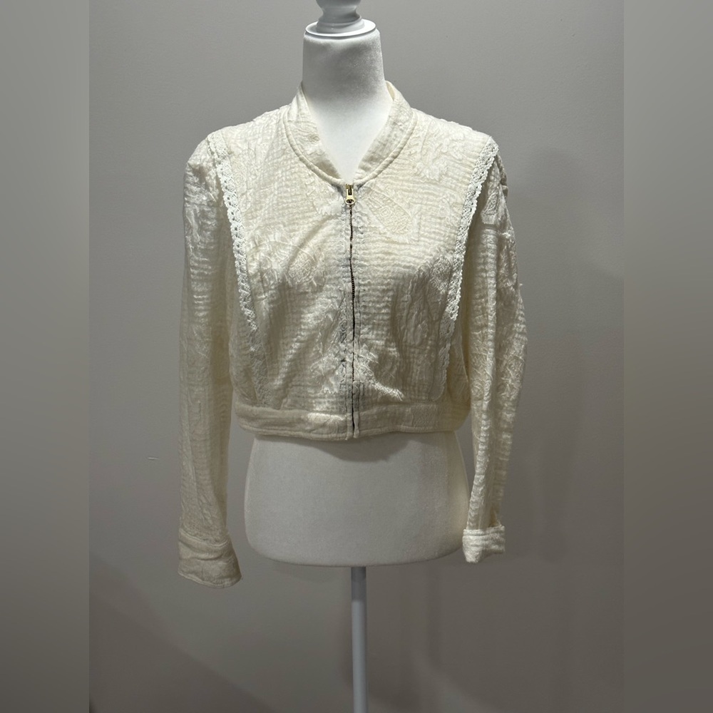 Free People Women’s Ivory Lace Zip Up Jacket Size Small